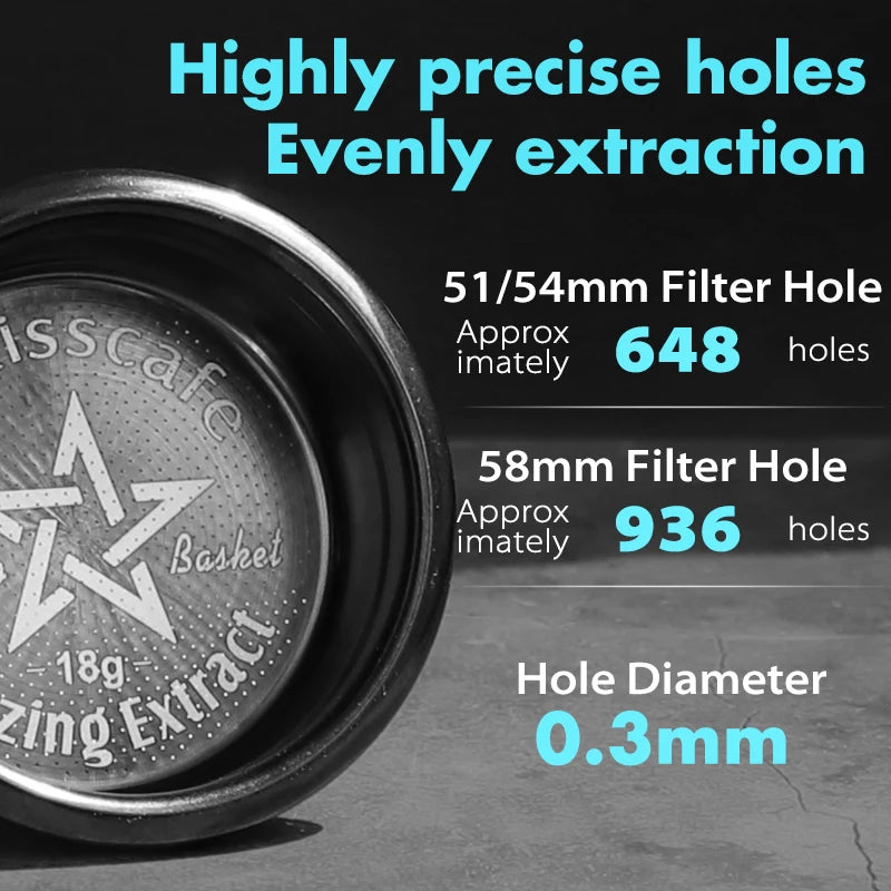 AliKisscafe Espresso Portafilter Basket Precision AEX 51mm/54mm/58mm 14g/18g