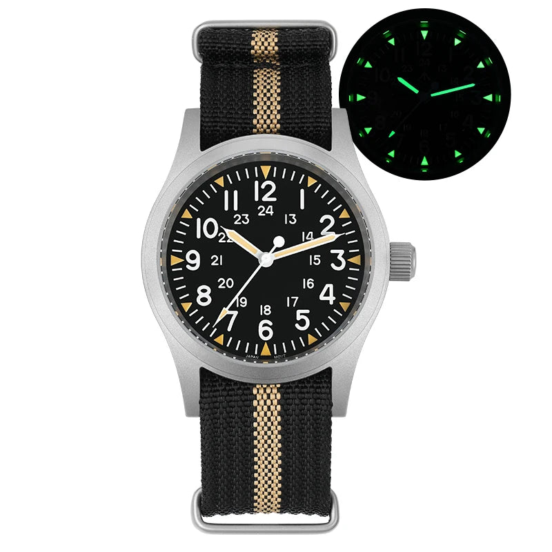 Militado Ml05 Vintage Field Watch VH31 Sweep Second Quartz Movement Sapphire Crystal High Clear AR Coating Luminous 38Mm Watches