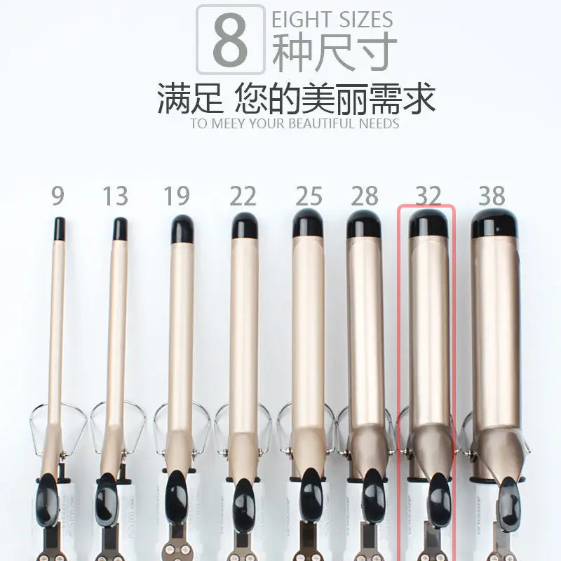 Temperature Setting Electric Hair Curler Straightener Long Curling Tong Wand 9-38mm Professional Hair Curling Iron LCD Screen