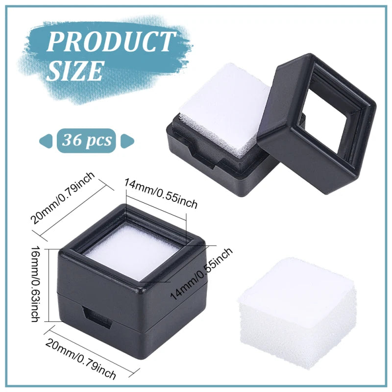 36 Pack Gemstone Display Box White Acrylic Diamond Display Case Jewelry Box Container for Gems Coins Diamond Gift Packing