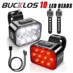 BUCKLOS USB Rechargeable Bike Light COB/LED Waterproof Headlight or Taillight 1100mAh