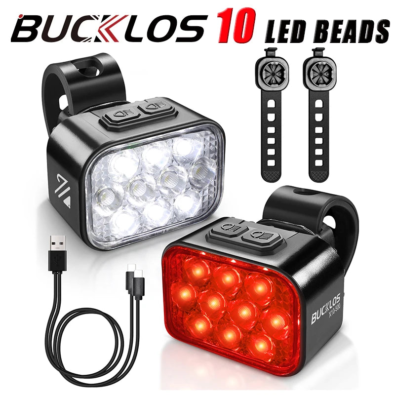 BUCKLOS USB Rechargeable Bike Light COB/LED Waterproof Headlight or Taillight 1100mAh
