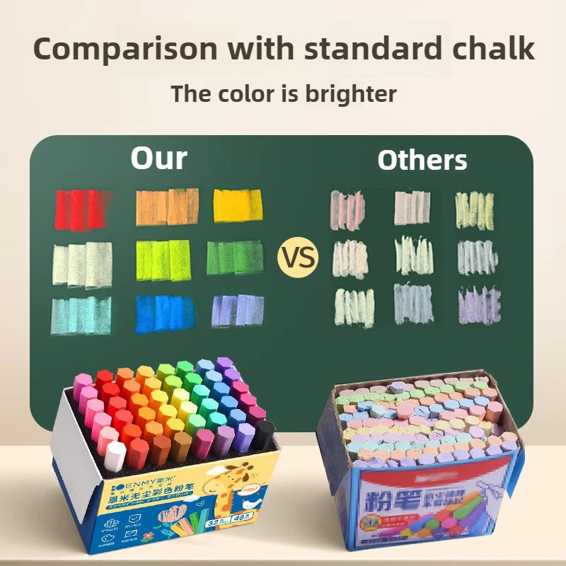 ENMY Dustless Chalk Sticks Non-Dusty Bright Colors, 12-36 Colors, 48-72 pcs