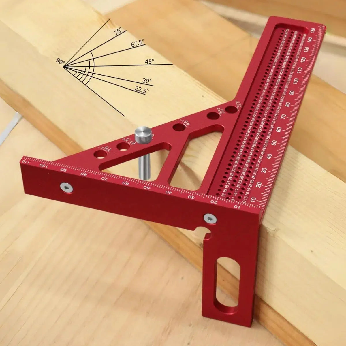 Extended 3D Multi-Angle Carpentry Square Protractor W/ Fast Angle Positioning Dowel Pin - 2 IN 1 Woodworking Measuring Ruler