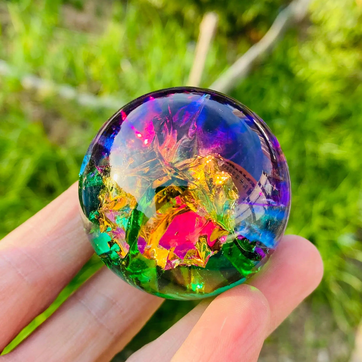 Ice Crack Sphere Colorful Glass Crystal Ball Energy Sphere , Holiday Gift Home Decoration