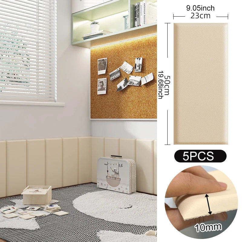 3D Soft Wall Panel for Safe Anti-Collision Wall Pad Self Adhesive Leather Rectangular Peel and Stick Headboard for Kids Bedroom