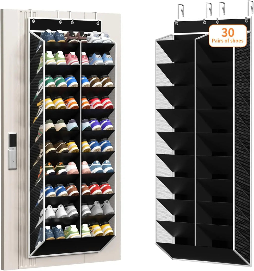 Over the Door Shoe Organizer Hanging Rack, 20 Pocket, Black/Grey/White, 1pc or 2pc