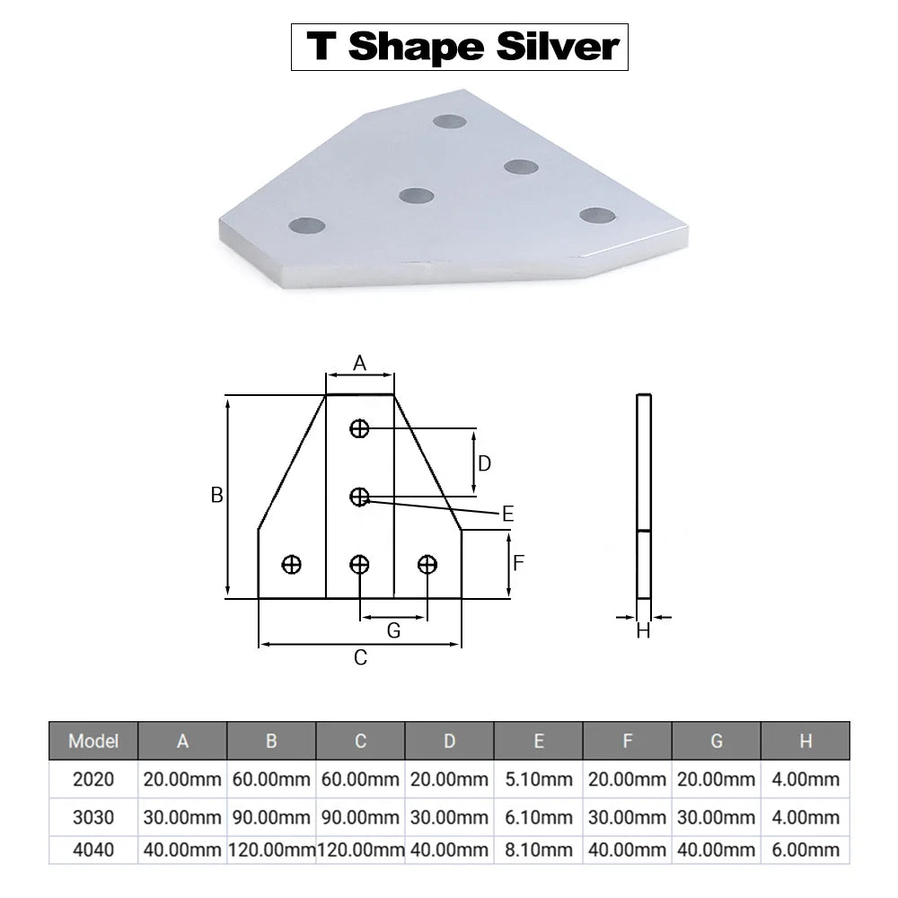 90° corner angle bracket plate, L/T, for 2020/3030/4040 aluminum profile, 4-10pcs