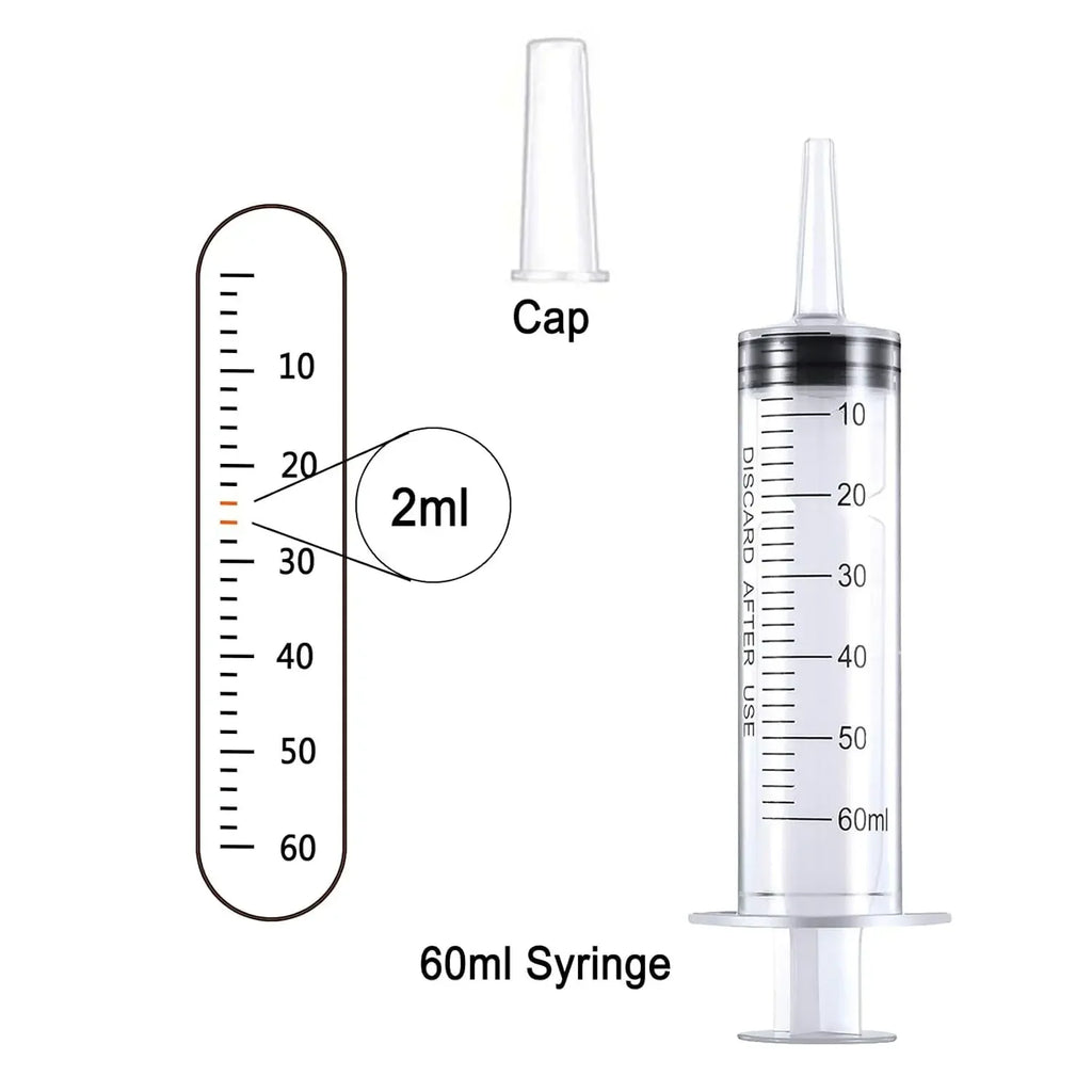 60ml Syringe With 1m Hose Plastic Syringe Pet Feeding Syringe with Lid Measuring Syringe for Lab, Dispensing, Watering Pumping