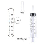 60ml Syringe With 1m Hose Plastic Syringe Pet Feeding Syringe with Lid Measuring Syringe for Lab, Dispensing, Watering Pumping