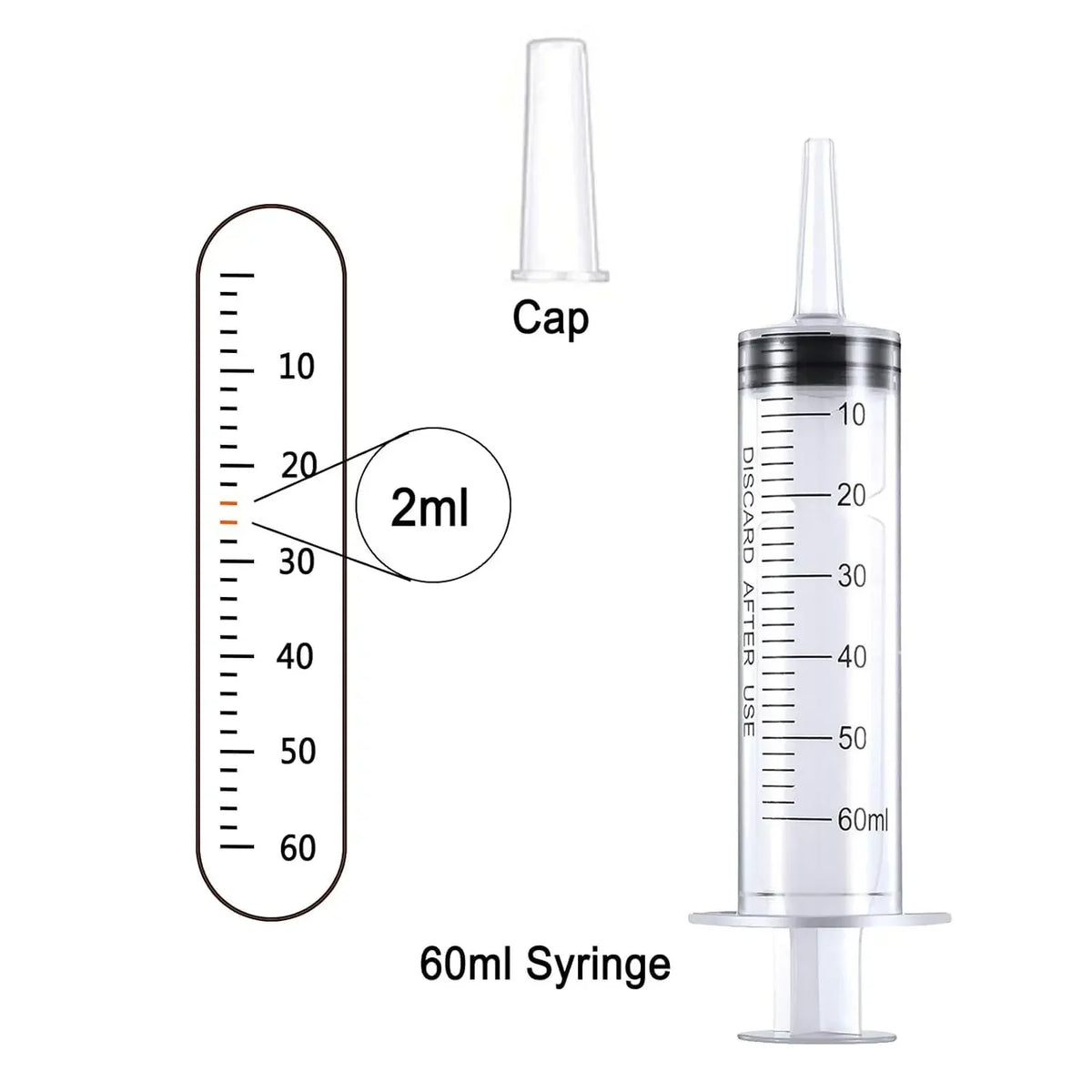 60ml Syringe With 1m Hose Plastic Syringe Pet Feeding Syringe with Lid Measuring Syringe for Lab, Dispensing, Watering Pumping