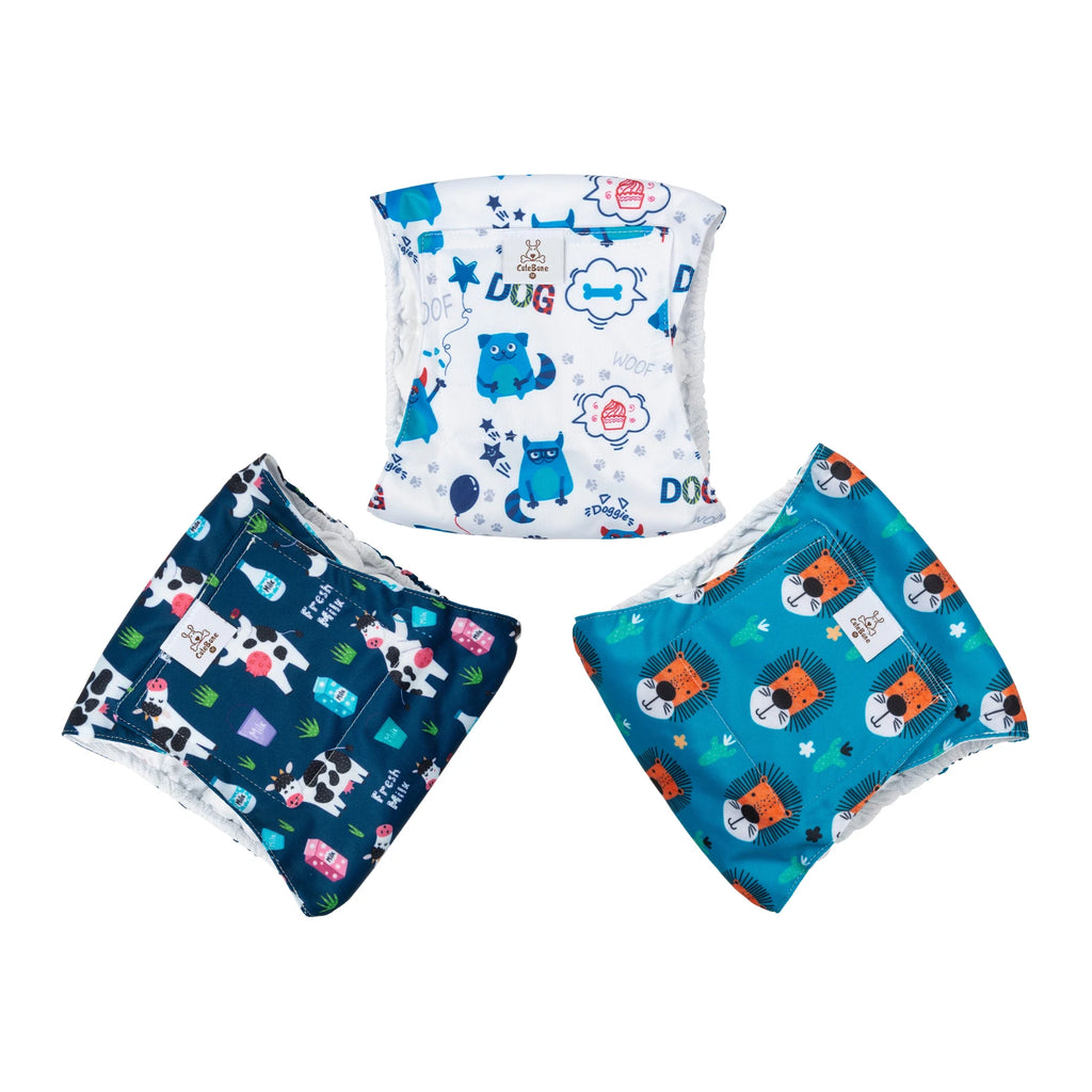 (3pcs per pack) CuteBone Reusable Male Dog Diapers Washable Dog Belly Bands for Male Dogs Wraps Doggie Diapers