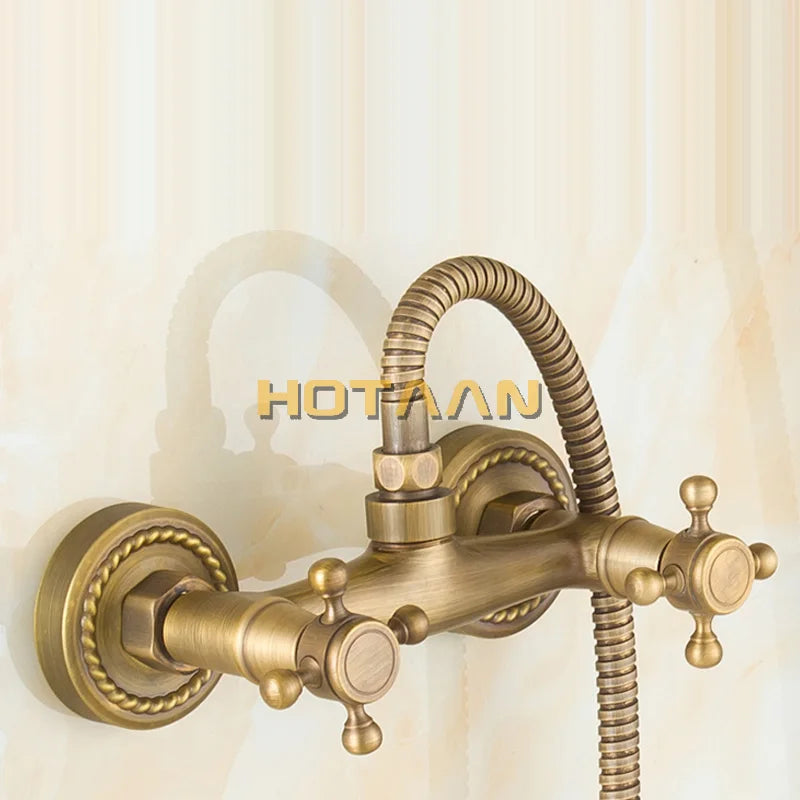 . Antique Brass Bathroom Bath Wall Mounted Hand Held Shower Head Kit Shower Faucet Sets YT-5346-P