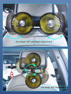 Eary Car Rear Seat Fan Headrest Backseat Dual Head Fan 2000mAh Battery 3 Speed Air Cooling Fans for kids Summer Car Accessories