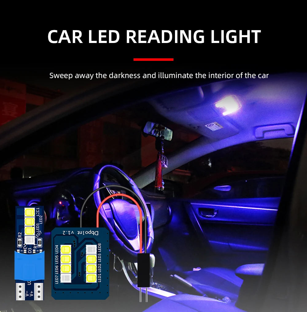 10pcs Canbus W5W 194 T10 LED Bulb 2835 Chips Blue White Auto Interior Dome Map Reading Light Width Light Auto Styling 12V Lamp