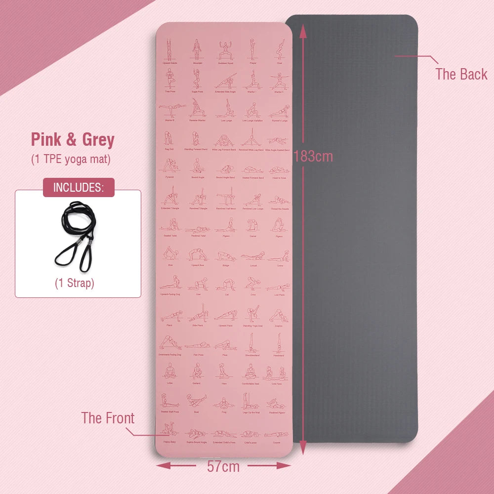 TPE Yoga Mat Non-Slip Eco-Friendly 57x183cm Exercise Mat Mint Green or Pink