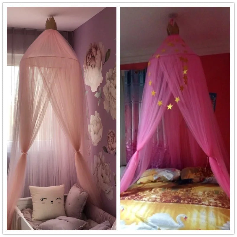 Nordic Princess Crown Dome Tent Mosquito Net 7-layer Mesh Bed Curtain Children's Room Decoration Girl Pink Crib Canopy Beds Kids