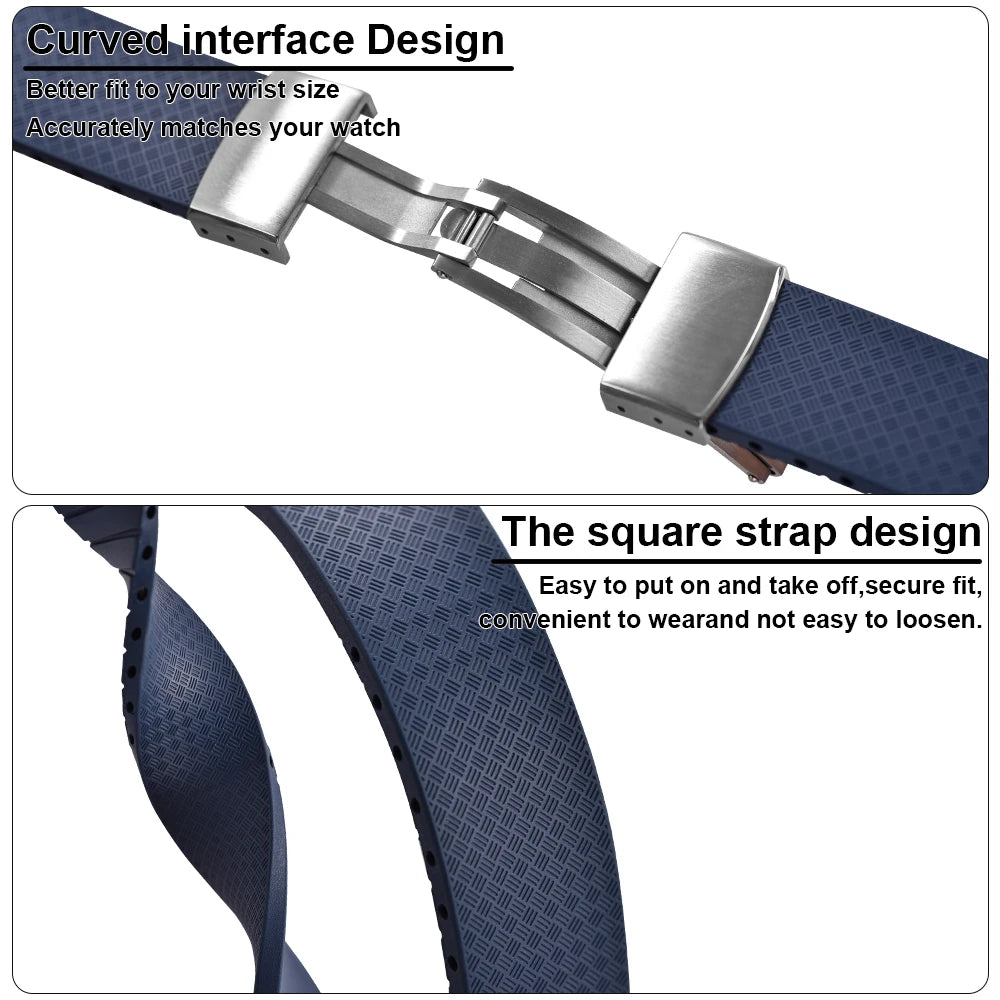 New Design CTS Fluororubber Watch Strap 18mm 19mm 20mm 22mm Quick Release Original Buckle Watch Bands FKM Strap For Cut To Size