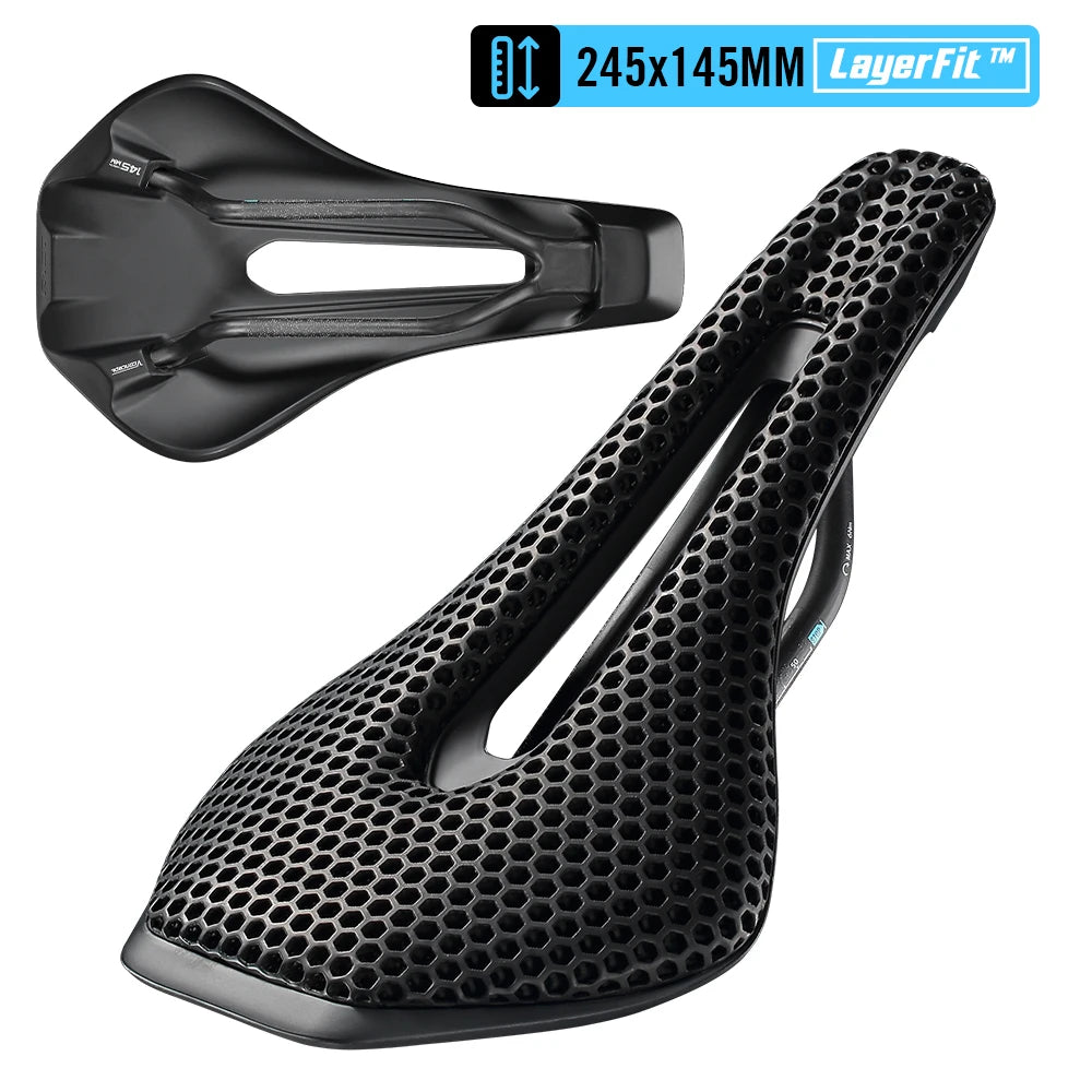 RYET 3D Printed Full Carbon Bike Saddle, 135/145/155mm MTB Gravel Road Seat