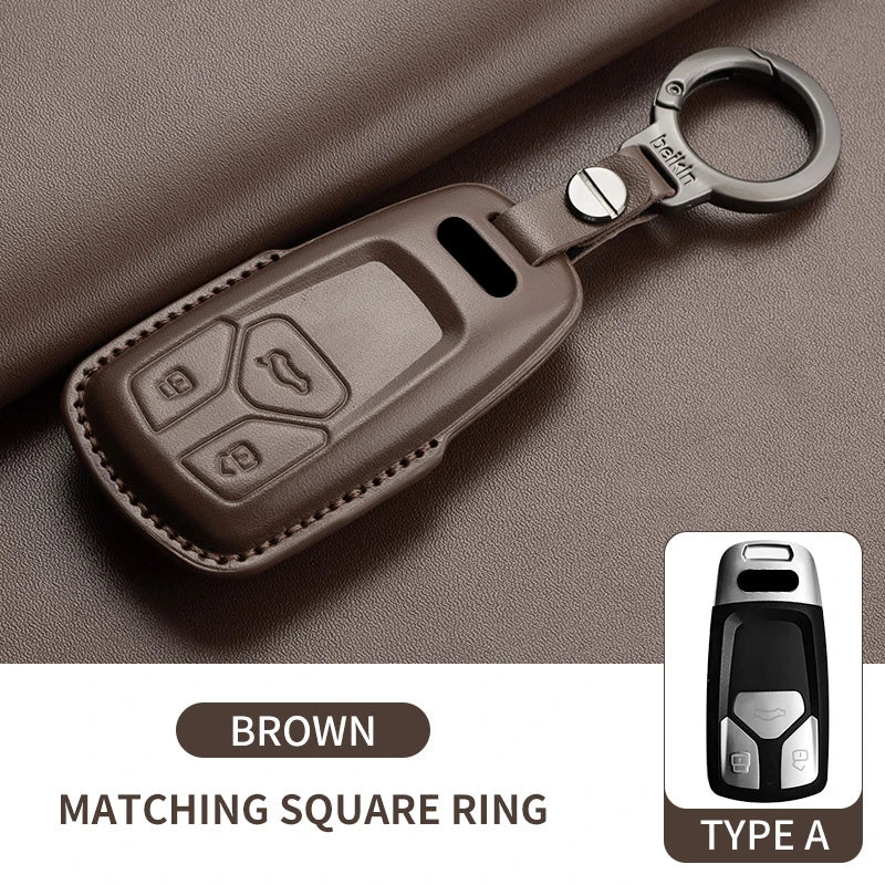 Auto Key Shell Fob For Audi A4 A4L A5 Q5 Q7 TT TTS 8S B9 2016 2017 2018 Leather Car Remote Key Case Cover Keychain Accessories