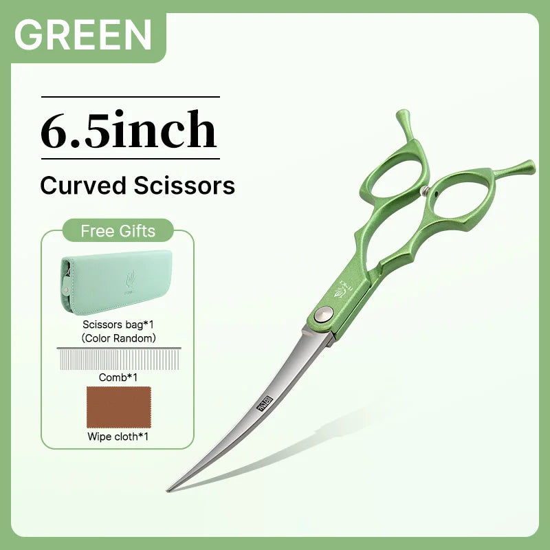 Fenice 6.5 Inch Colorful Straight Curved Thinning Chunker Shears Beginner Friendly Scissors Kit for Practice &Home Groomer Us