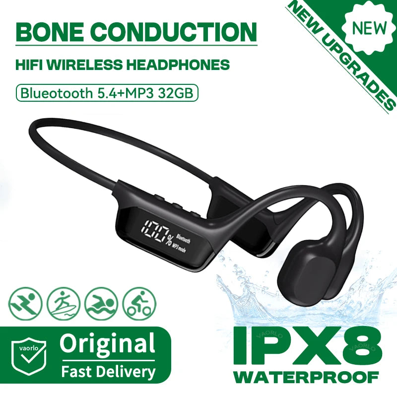 IPX8 True Waterproof Bluetooth 5.4 Swimming Diving Bone Conduction Headphone 32GB MP3 Player Summer Sports Cycling Music Headset