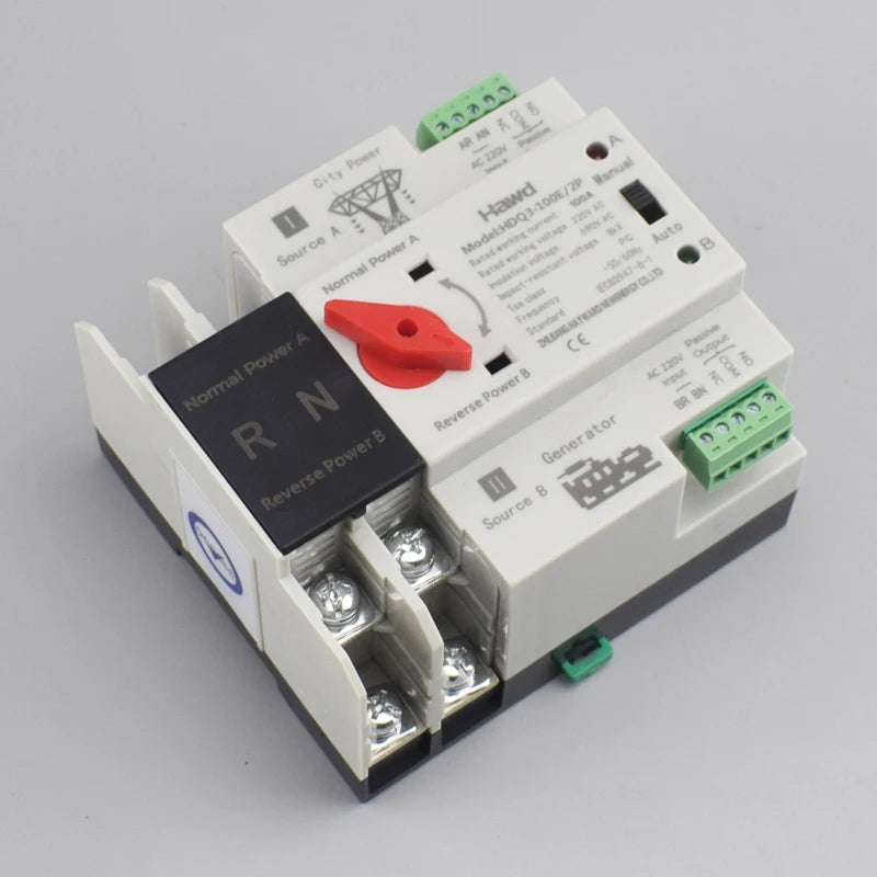 Single Phase Din Rail 2P 125A AC 230V Mini ATS Dual Power Automatic Transfer Electrical Selector Switches Uninterrupted Power