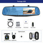 4.3in 1080P Dual Lens Rearview Mirror Dash Cam DVR Night Vision, 32GB/64GB Options