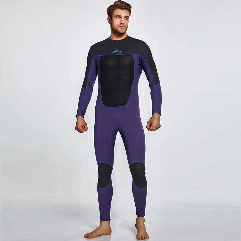 Men's 3mm Neoprene Full Wetsuit Front Zip Long Sleeve Dive Suit, Sizes M-3XL