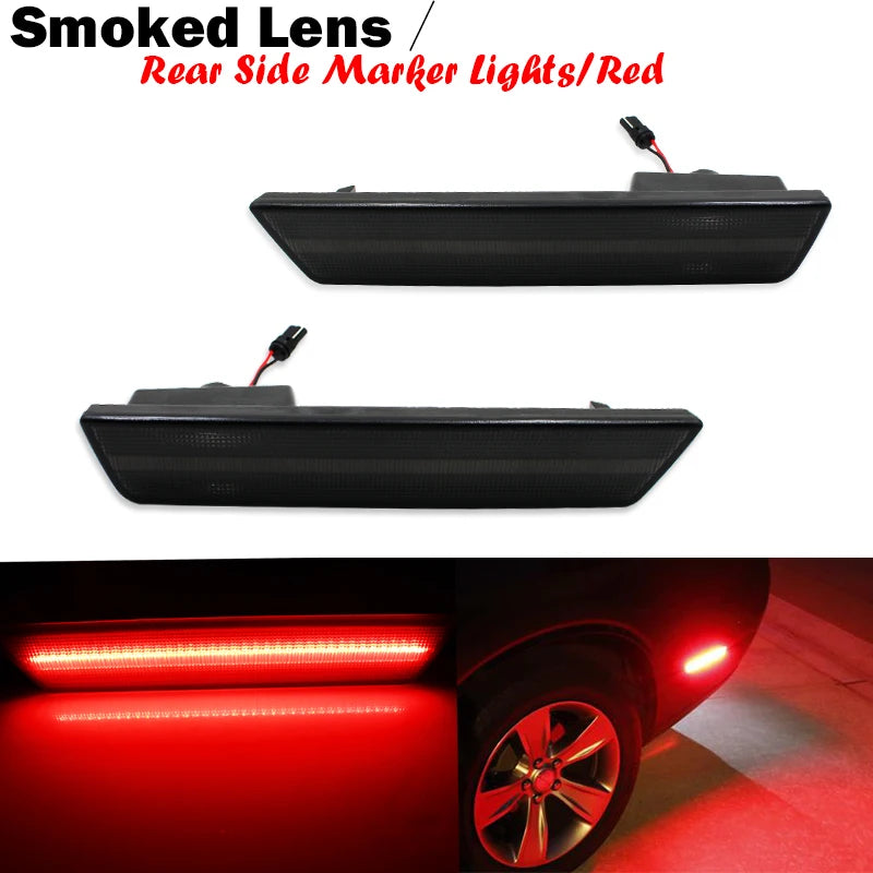 For Dodge Challenger 2008-2014 Clear & Smoked Lens LED Side Marker Lights Dual Row Amber Front Red Rear Side Fender Reflector