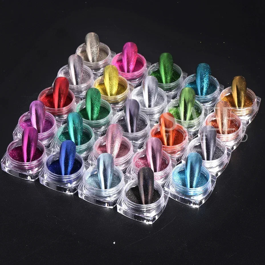 24/26/45 Colors Chrome Nail Powders Gold Silver Metallic Mirror Effect  Holographic Nail Glitter Material for Manicure Supplies