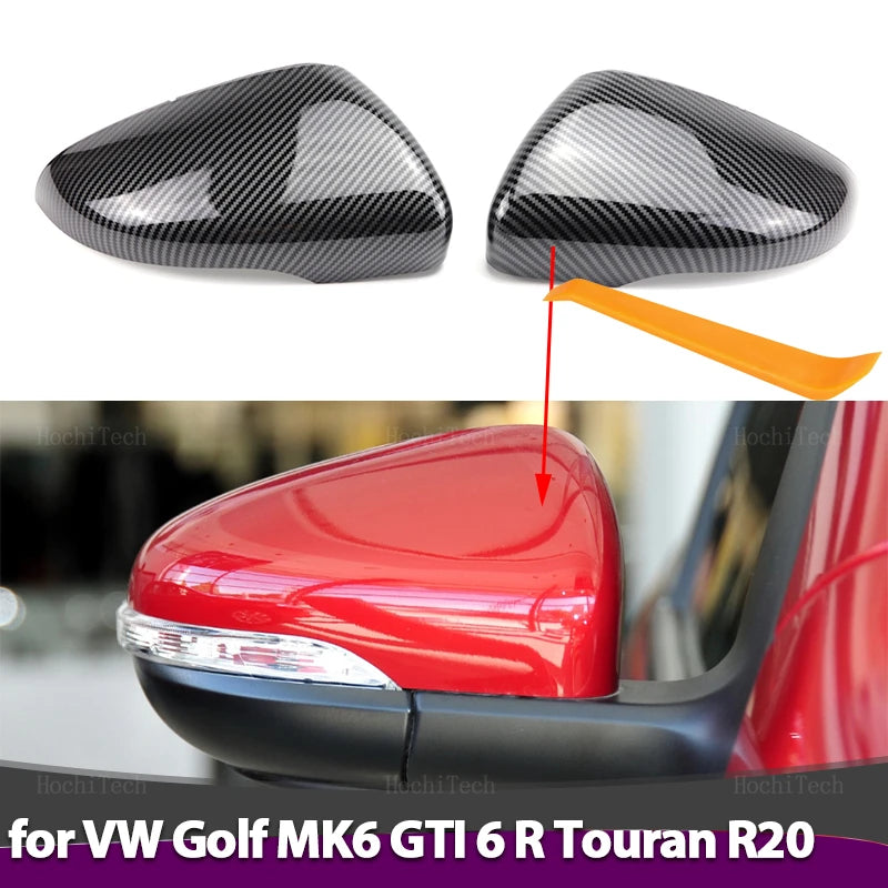 For Volkswagen GOLF 6 VI MK6 GTI R Line R20 Touran Carbon Fiber Pattern Mirror Case Black Side Wing Rearview Mirror Cover