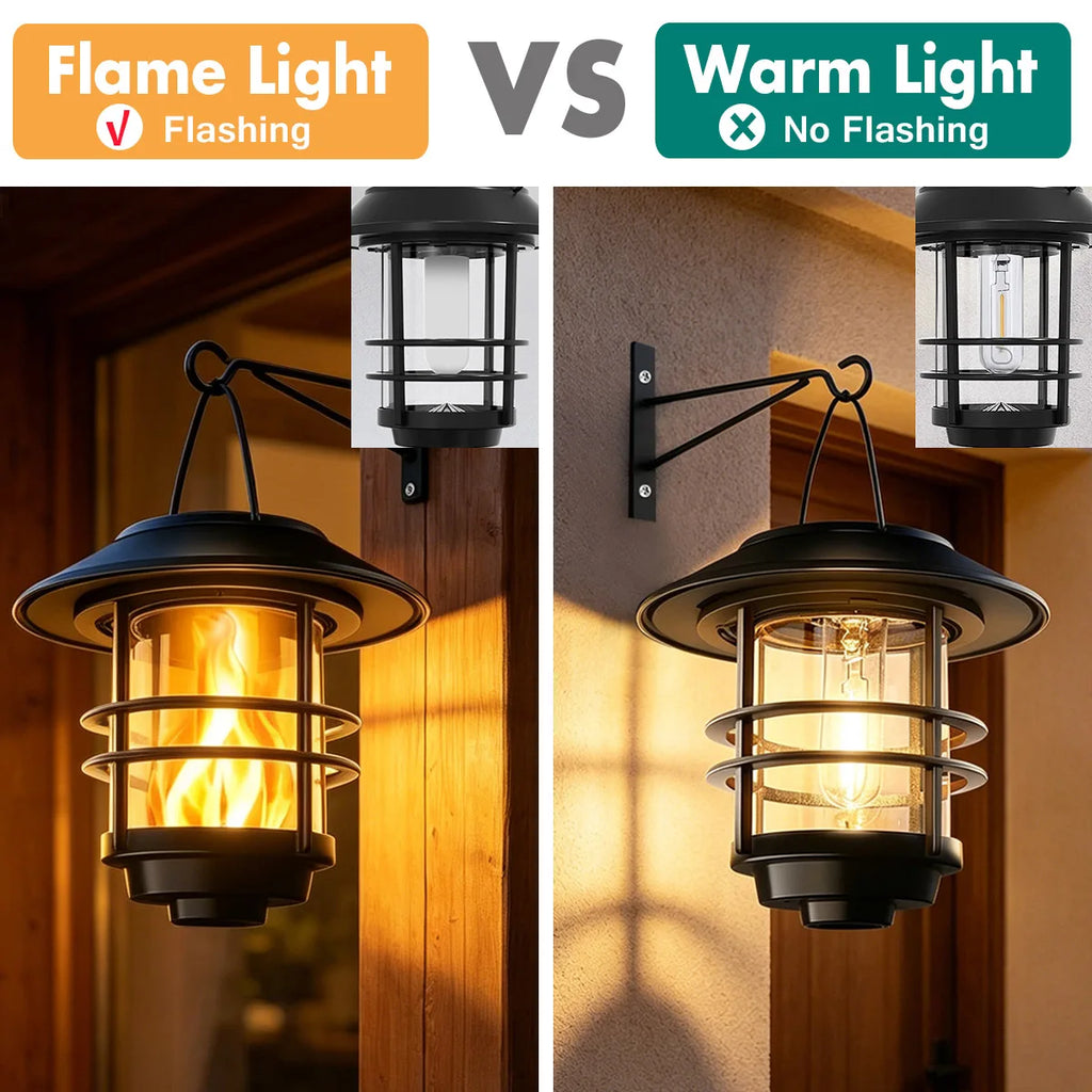 1pcs Solar Hanging Lantern Outdoor Flickering Flames Waterproof Heavy Glass Stainless Solar Outdoor Light for Wall Fence Patio P