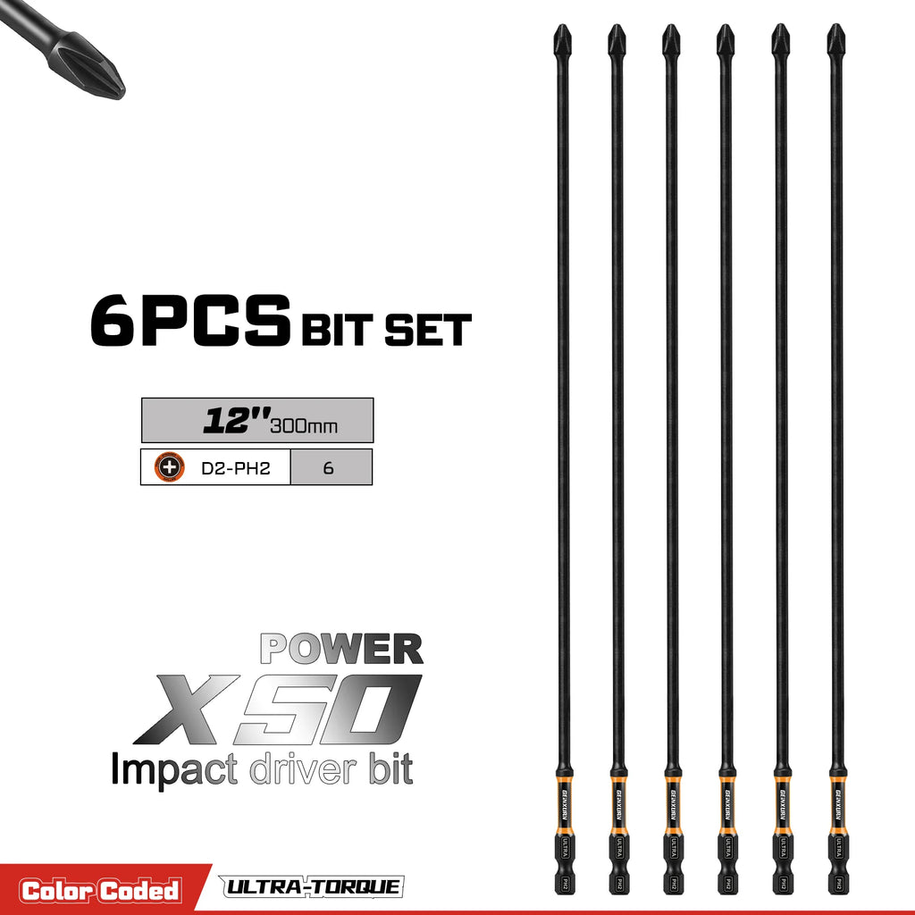 Geinxurn 3pcs/6pcs D2-PH2 Screwdriver Bits 300mm Long High-Strength Tool Set for Home DIY Projects