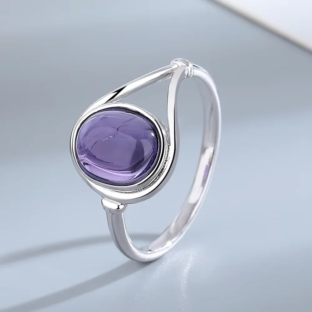 925 Sterling Silver Natural Stone Rings With Amethyst Simple Purple Oval Ring 8*10mm Fine Jewelry Friends Gifts for Women