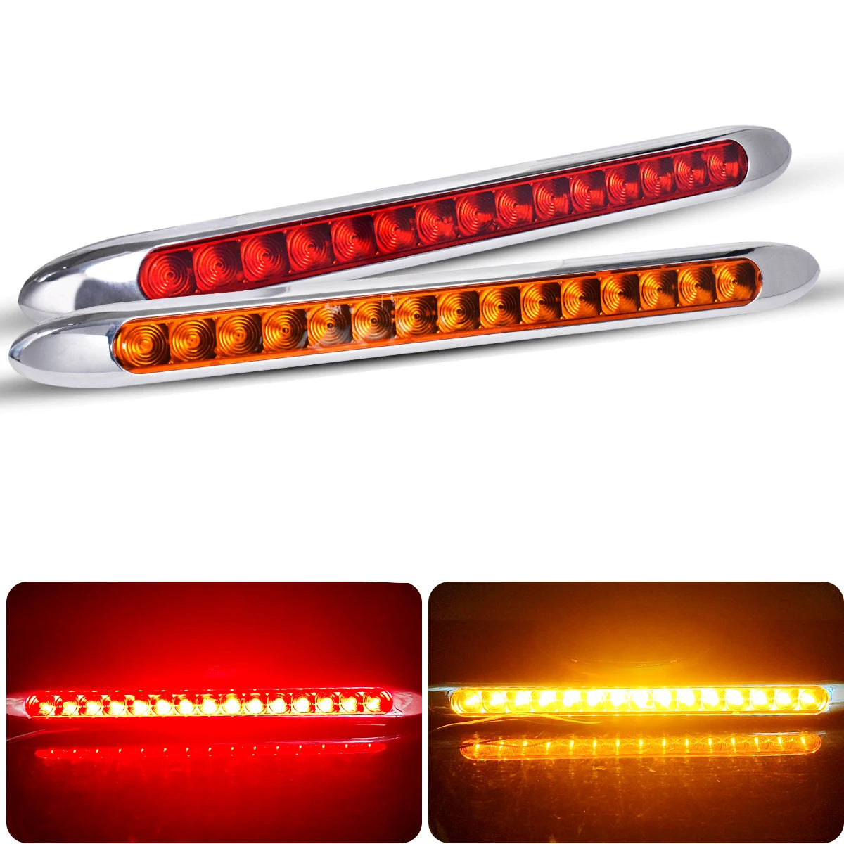 Powerful LED 15 Lights High Mounted Grille/Brake Lights 12V/24V Yellow Red Easy Installation Version For Truck/Lorry/Pick up