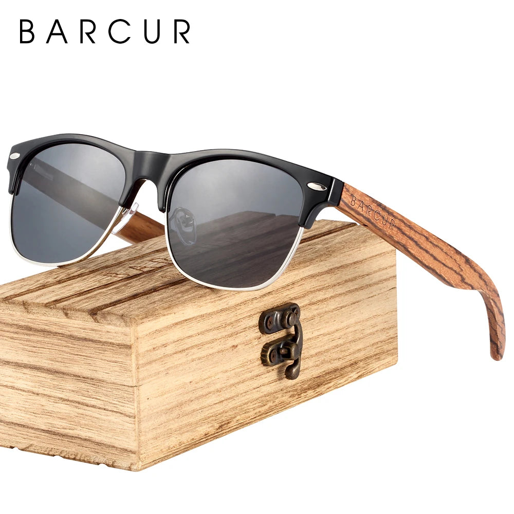 BARCUR Polarized Ebony Black Sunglasses Zebra Natural Wooden Sun glasses for Men Driving Fishing Women Eyewear Accessory Oculos