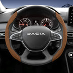 Suitable for Dacia Sports Suede Steering Wheel Cover, Split Snap-On Anti-Slip Style, for Models Such as Sandero Stepway, Duster, Jogger, Bigster, Spring, Electric, Cargo, Logan, Etc., in Black, Brown, Mocha, and Red Co