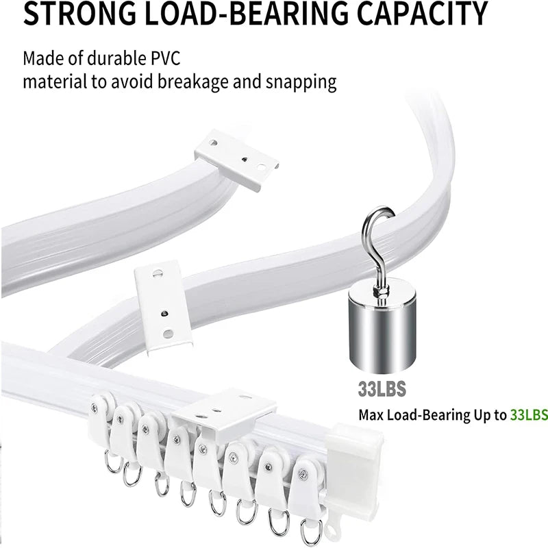 Flexible Bendable Ceiling Curtain Track Kit Durable Plastic With Multiple Hooks for Room Divider Curtains Rod RV Ceiling Track F