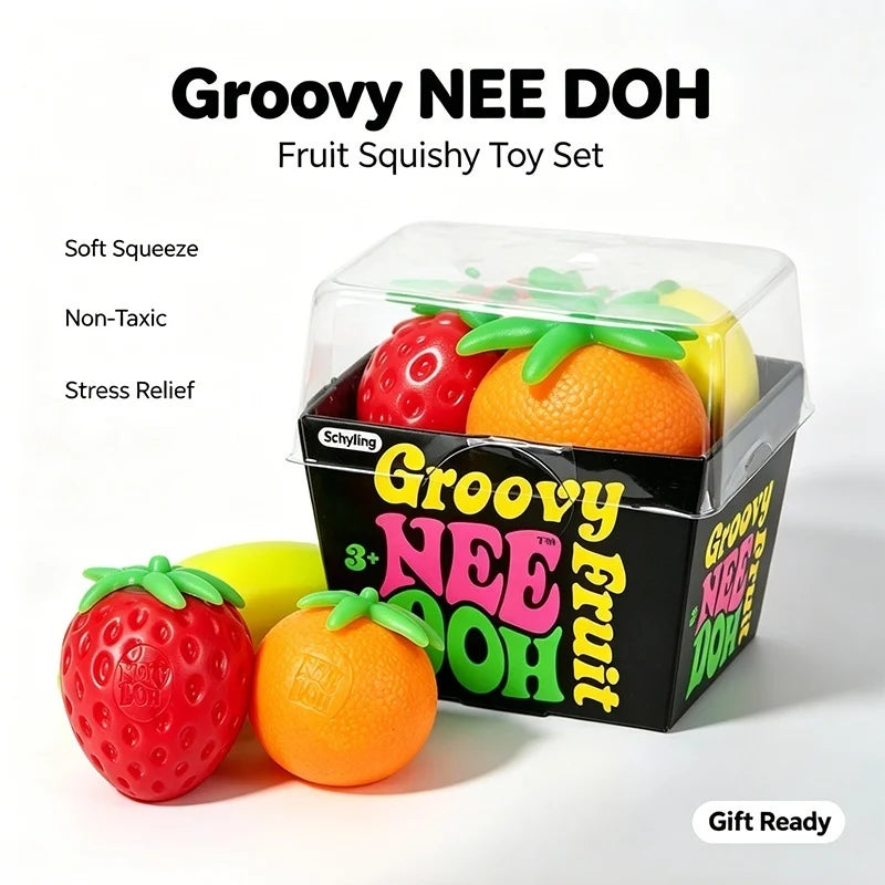 NeeDoh Fruit Stress Ball Squishy Squeeze Sensory Toy, Fruit Bucket Style, 1pc