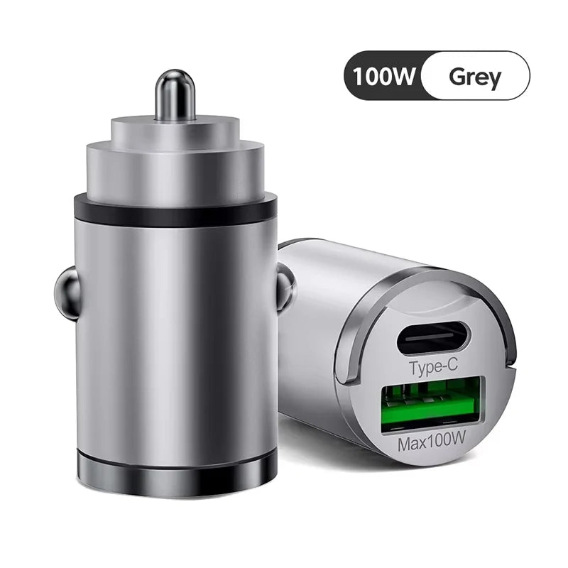 100W Car Charger USB Fast Charging For IPhone QC3.0 Mini PD USB Type C Charger Car Phone Charger For Samsung XiaoMi