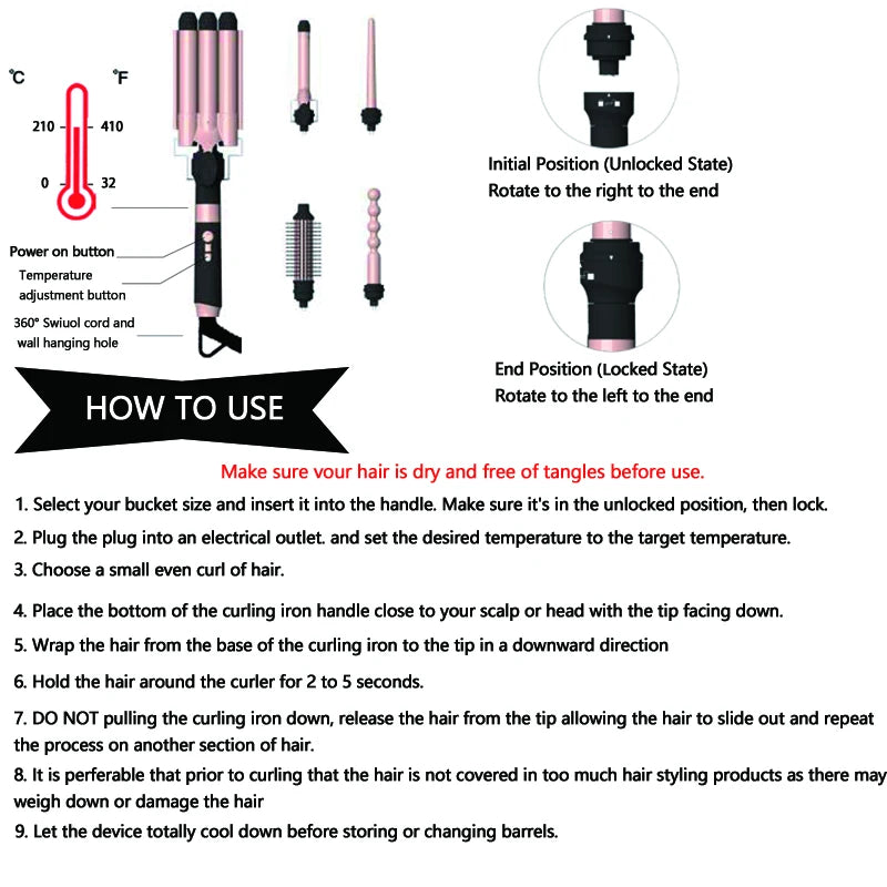 5 in 1 Hair Curler Multifunctional Curling Iron Hair Styler Salon Styling Tool Bending Curling for Home Travel Daily Use