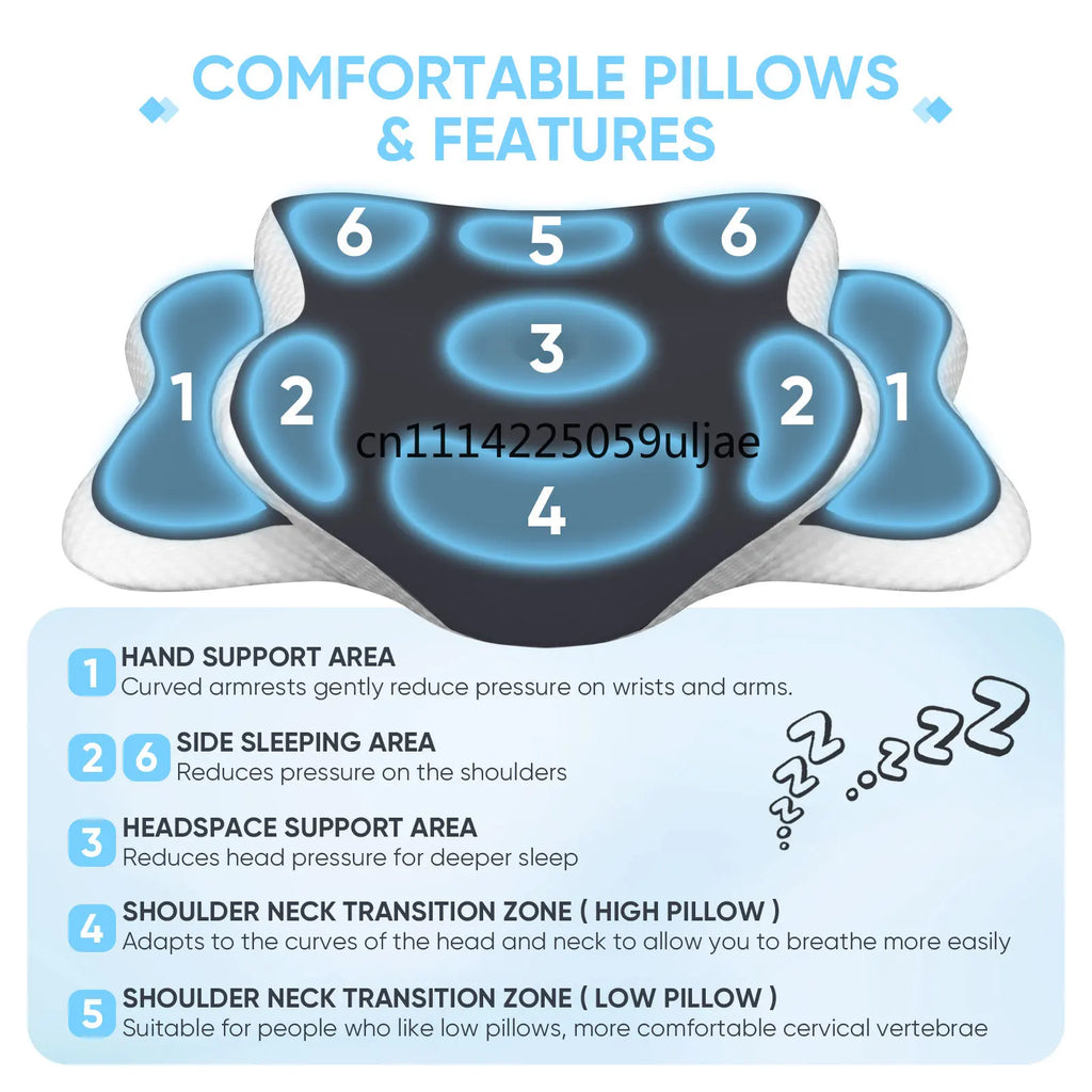 Adjustable Cervical Memory Foam Pillow for Neck Pain Relief, Ice Silk Pillowcase, Back/Side