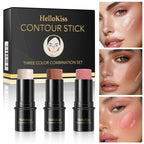 1 Set of 3 Contouring Sticks, Highlighter Sticks, and Blush Sticks, 3-Piece Cream Contouring Set, Creates Facial Contours, Non-Greasy