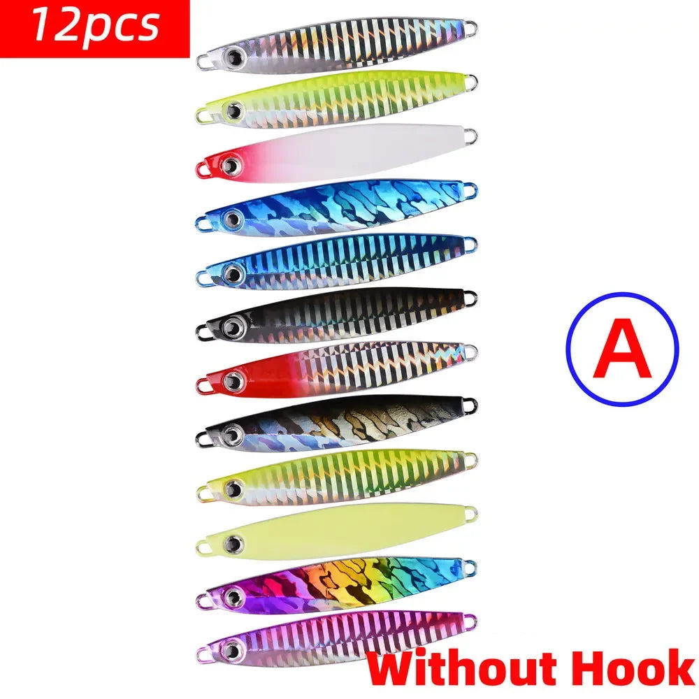12pcs Pencil Bait Metal Casting Fixture 7/12/17/ 22/ 30/40g Shore Throwing Sea Bass Bait Sinking Artificial Bait Fishing Tackle