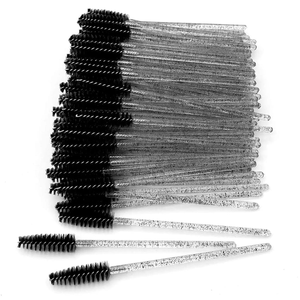 1000pcs Disposable Eyelash Spoolie Mascara Wands, Crystal Handle, Mixed Colors