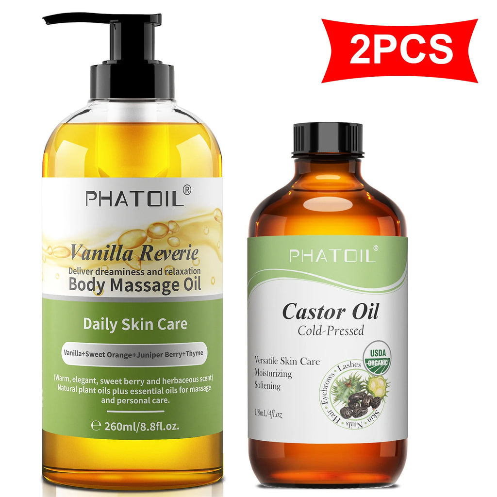 PHATOIL 236ml/118ml 100% Pure Organic Castor Oil,Cold Pressed Unrefined Jojoba Oil Essential Oil For Hair Care Moisturizes Skin