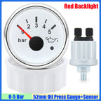 52mm Oil Pressure Gauge with Alarm Red LED 0-5 Bar 0-10Bar Oil Press Meter+Sensor 1/8NPT for Auto Car Marine Yacht 12V24V Custom