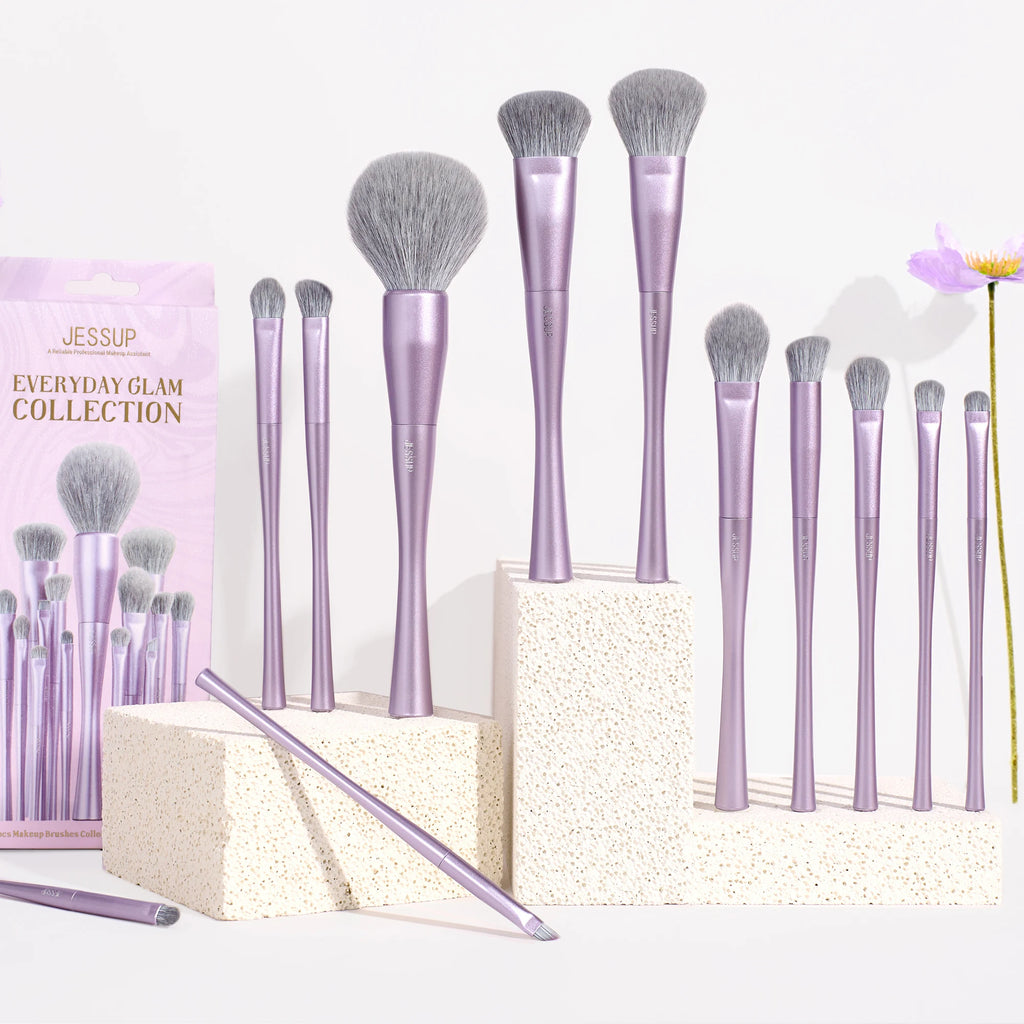 Jessup Makeup Brushes Set 4/6/7/10/14/15pcs Foundation MakeUp Brush,Face Eyeshadow Blending Highlighting Concealer,Luxury Purple