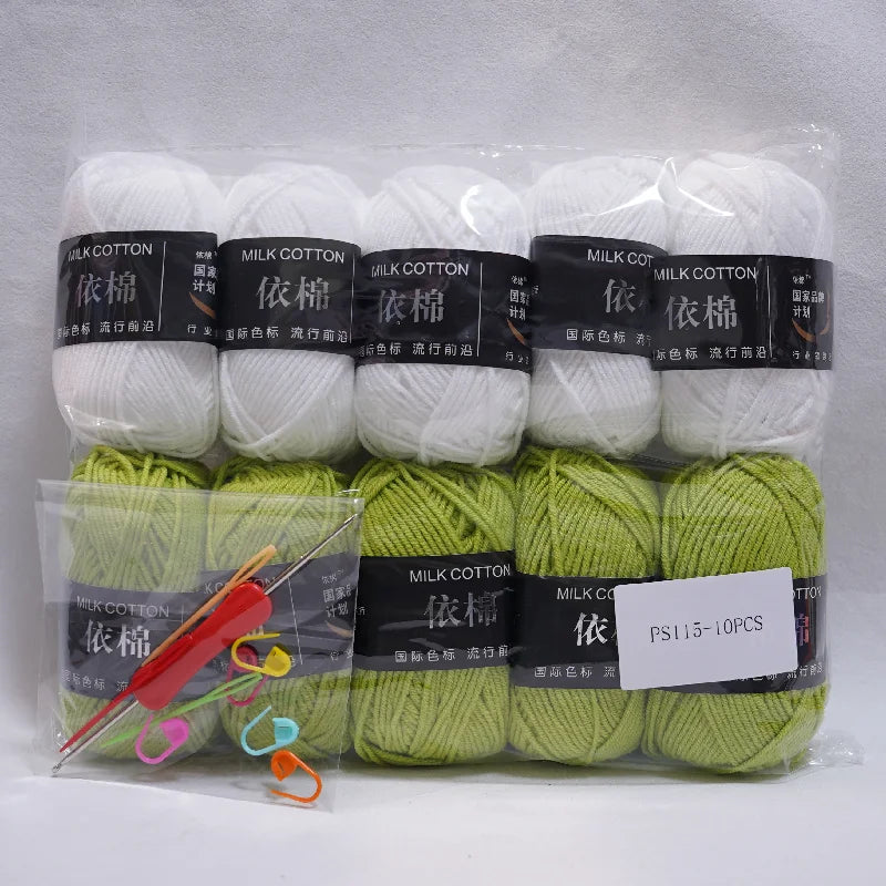 10Pcs 500g 4Ply Milk Cotton Yarn for Knitting Crochet, Wool Cotton Yarn DIY Material Pack for Hand-Knitted Sweaters, Bags, Dolls